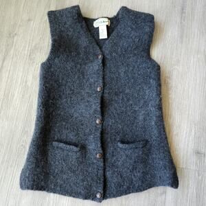 LL Bean Vintage Womens Boiled Wool Vest 90s Grey Thick Pockets Heretige Layering